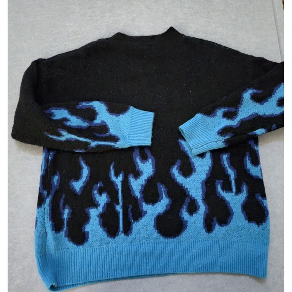Shein Black And Blue Knit Flame Sweater Sz Medium Cozy Warm - Picture 2 of 6